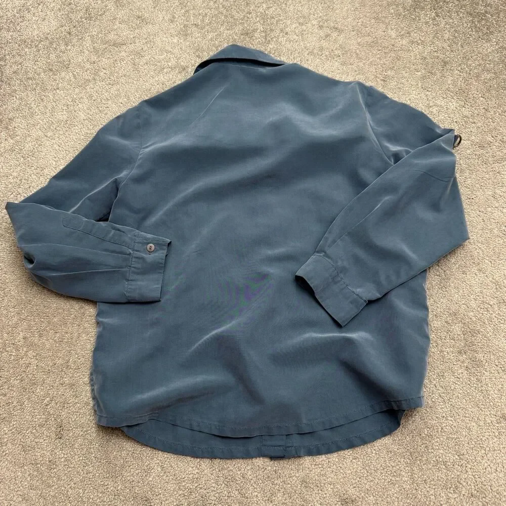 Vintage Rafaella Utility Safari Button Down Shirt Womens Medium Blue Rayon Top